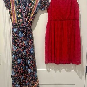 Floral Maxi Dress and Red Lace Dress